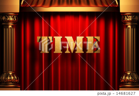 time golden word on red curtain 14681627