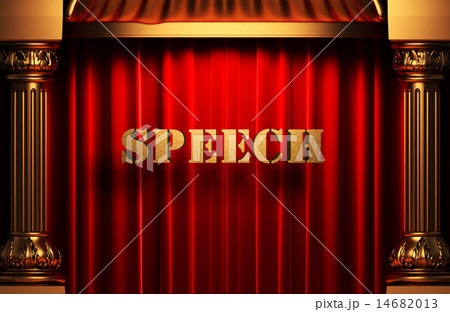 speech golden word on red curtain 14682013