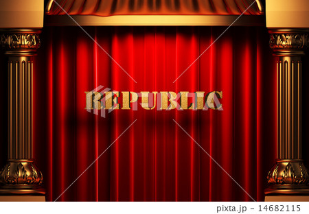 republic golden word on red curtain 14682115