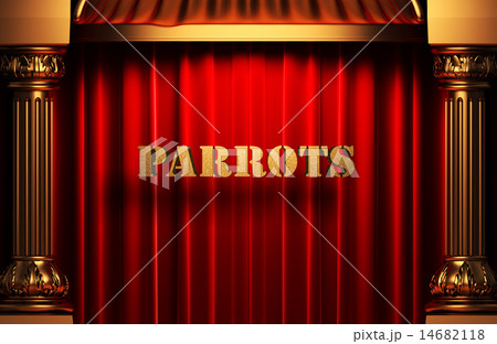 parrots golden word on red curtain 14682118