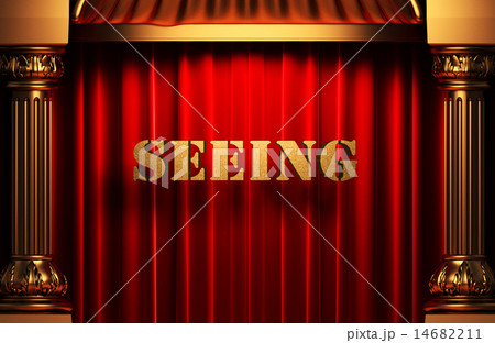 seeing golden word on red curtain 14682211