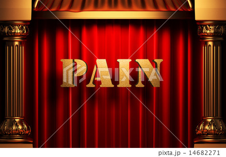pain golden word on red curtain 14682271