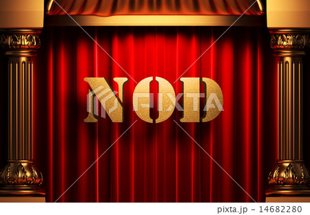 nod golden word on red curtain 14682280