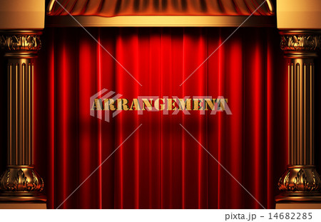 arrangement golden word on red curtain 14682285