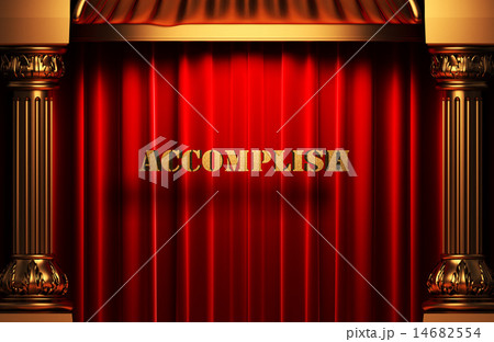 accomplish golden word on red curtain 14682554