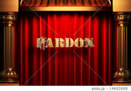 pardon golden word on red curtain 14682688