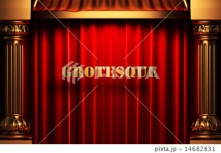 grotesque golden word on red curtain grotesque golden word on red curtain 14682831