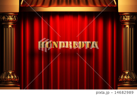 hundredth golden word on red curtain 14682989