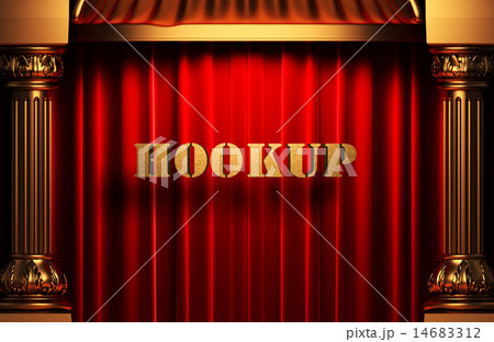 hookup golden word on red curtain 14683312