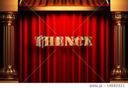 thence golden word on red curtain 14683321