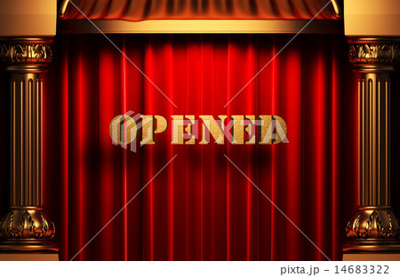 opened golden word on red curtain 14683322