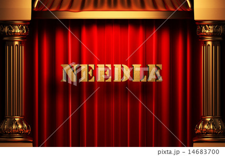 needle golden word on red curtain 14683700