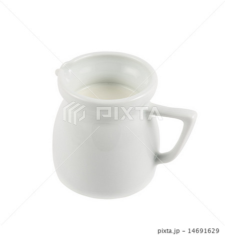Milk pitcher white ceramic ewer isolated 14691629