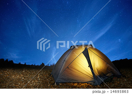 Illuminated yellow camping tent Illuminated yellow camping tent 14693863