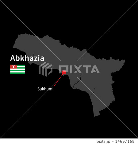 Detailed map of Abkhazia and capital city Sukhumi with flag on black background 14697169