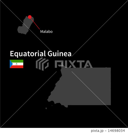 Detailed map of Equatorial Guinea and capital city Malabo with flag on black background 14698034