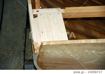 wooden boat building in Tasmanian wharf 14698737