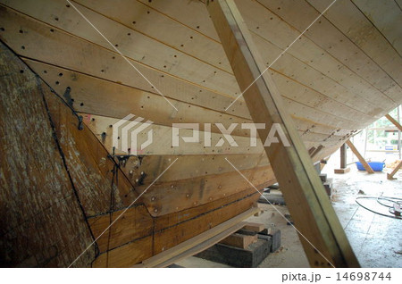 wooden boat building in Tasmanian wharf 14698744