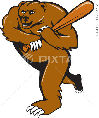 Grizzly Bear Baseball Player Batting Cartoonのイラスト素材