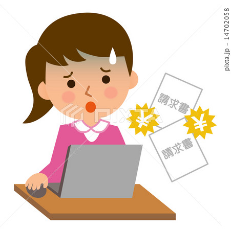 3等身女性青い顔請求書パソコン見る 3等身女性青い顔請求書パソコン見る 14702058
