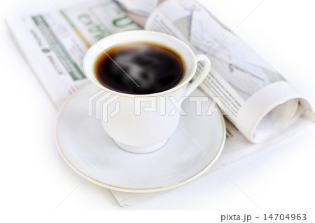 A cup of hot coffee and newspaper 14704963