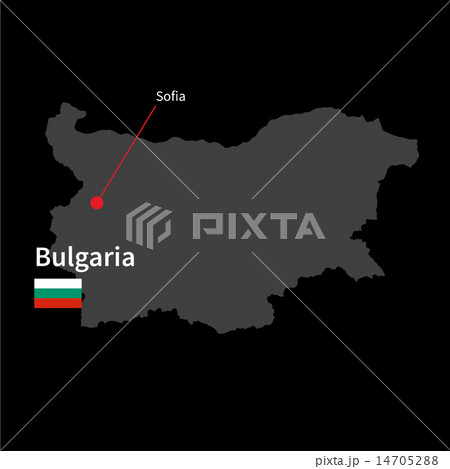 Detailed map of Bulgaria and capital city Sofia with flag on black background 14705288