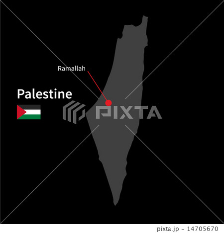 Detailed map of Palestine and capital city Ramallah with flag on black background 14705670