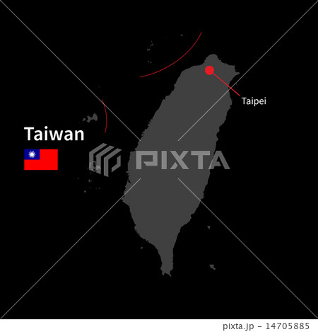 Detailed map of Taiwan and capital city Taipei with flag on black background 14705885