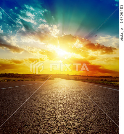good orange sunset over asphalt road good orange sunset over asphalt road 14706485