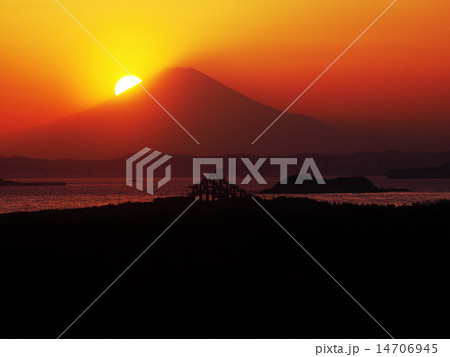 富津岬　富士に沈む夕日 14706945
