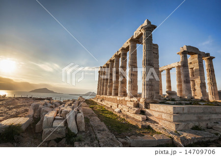 Greek temple Poseidon,  Cape Sounion in Greece 14709706
