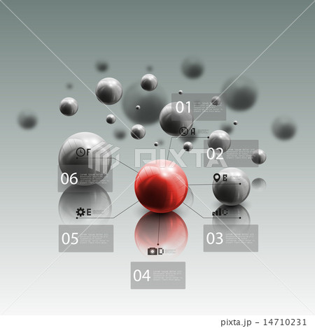 Spheres in motion on gray background. Red sphere with infographic elements for business, abstract ge Spheres in motion on gray background. Red sphere with infographic elements for business, abstract ge 14710231
