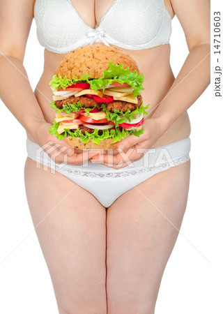 Fat woman with hamburger Fat woman with hamburger 14710603
