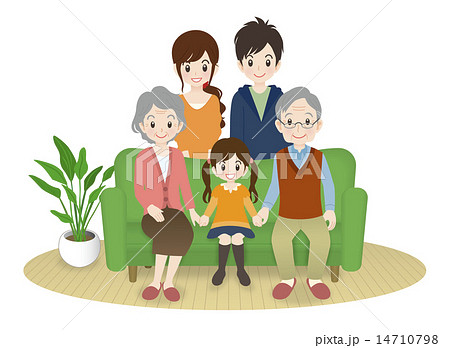 三世代家族 ソファに座るのイラスト素材