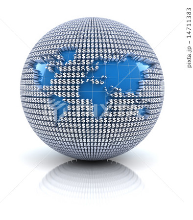 World map icon on globe formed by dollar sign World map icon on globe formed by dollar sign 14711383