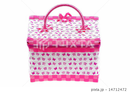 pink color plastic basket isolated white  14712472