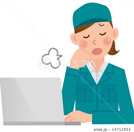 作業員　女性　パソコン　ため息 14712933