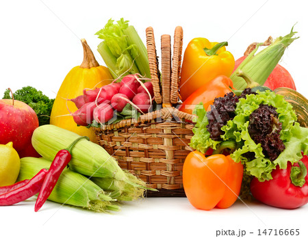 assortment vegetables and fruits in basket 14716665
