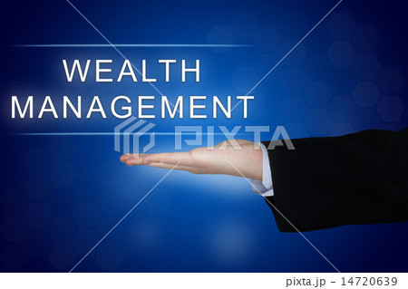 wealth management button on blue background 14720639