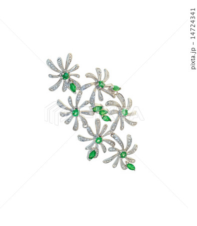 golden brooch with diamonds and emeralds 14724341