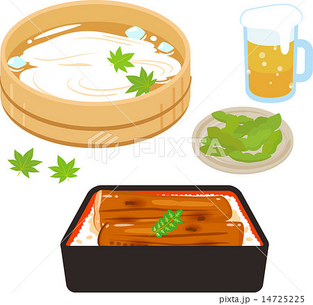 日本の夏の食べ物 鰻 素麺 枝豆のイラスト素材