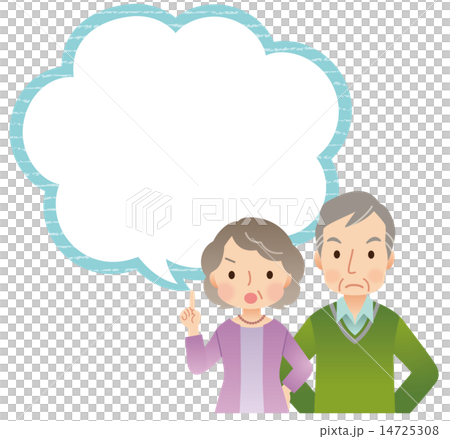 警示的老年夫婦構成講話泡泡 14725308