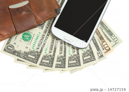 cellphone and money on white cellphone and money on white 14727159