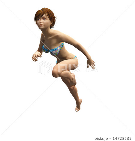 走る鍛えて引き締まった体の水着女性 のイラスト素材