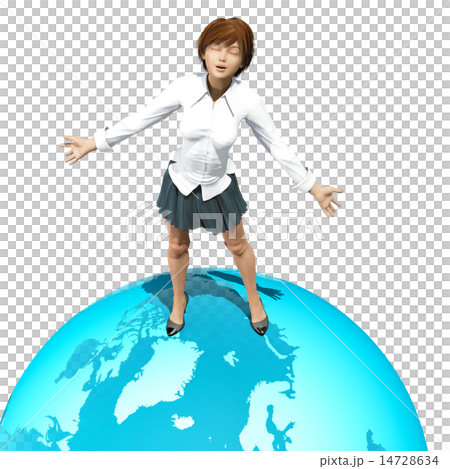 地球の上で深呼吸する鍛えて引き締まった体の女性 地球の上で深呼吸する鍛えて引き締まった体の女性 14728634