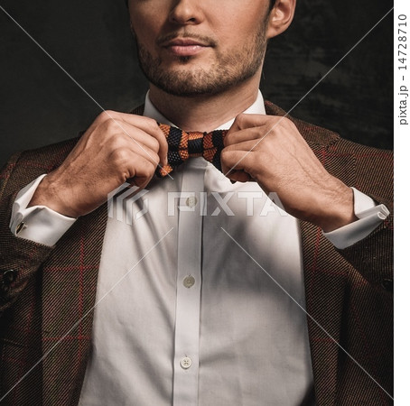 Cheerful sharp dressed fashionist wearing jacket and bow tie 14728710