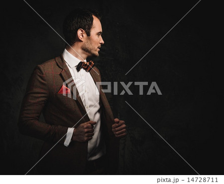 Sharp dressed fashionist wearing jacket and bow tie Sharp dressed fashionist wearing jacket and bow tie 14728711