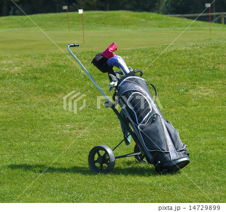 Golf bag in a golf course Golf bag in a golf course 14729899