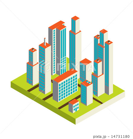 Vector isometric city center on the map with lots of buildings 14731180