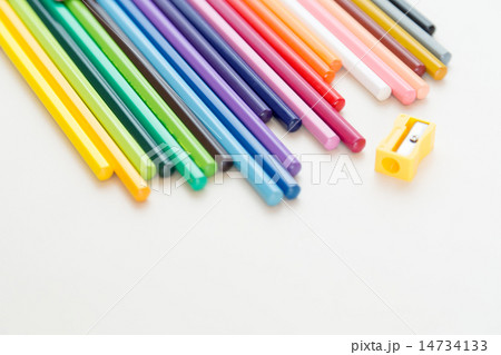 Row of color pencil crayons Row of color pencil crayons 14734133
